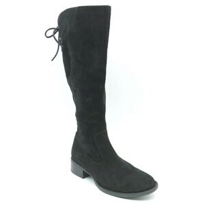 Born Womens Tall Lace Up Back Zip Flannel Lined Black Suede Leather Boot 6.5
